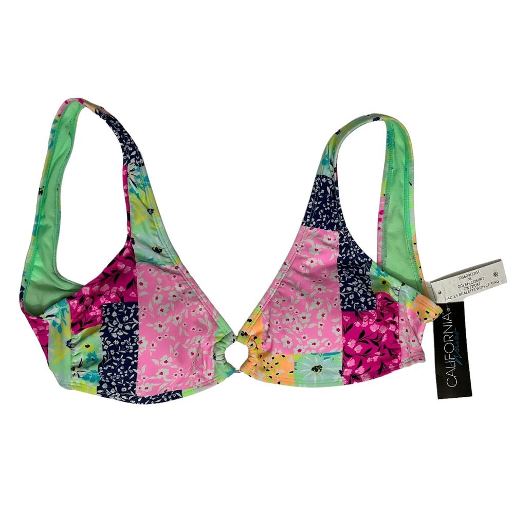 California Waves Juniors Printed Patchwork Bralette Bikini Top Multi Size XL